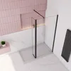 A modern bathroom with a walk-in shower, pink tiled wall, and marble flooring. Produktbild-Vorschau