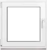 A white window frame with a clear glass pane, shown from the front. Produktbild-Vorschau