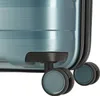 A close-up view of the wheels and bottom corner of a light blue suitcase. Produktbild-Vorschau