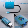 A collage of images showing a USB-C hub adapter with its dimensions, ports, and internal components. Produktbild-Vorschau