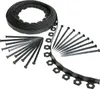 A roll of black flexible landscape edging and a fan of black plastic stakes are laid out on a white background. Produktbild-Vorschau