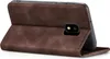 A brown flip cover case for a smartphone is shown from the back, with the cover partially open. Produktbild-Vorschau