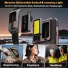 A collage showing a modular detachable earbud and camping light, a smartwatch, an earphone, and a headlamp, set against a dark, outdoor background. Anteprima dell’immagine prodotto
