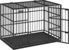 A black metal dog crate with double doors, shown from a slightly elevated side angle. Produktbild-Vorschau