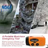 A collage of images depicting natural disasters and a portable emergency radio. Produktbild-Vorschau