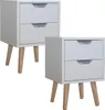 Two white nightstands with wooden legs are shown against a white background. Produktbild-Vorschau