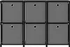 A product image of a modular cube storage unit with six gray fabric bins. Náhled obrázku produktu
