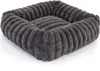 A dark gray, plush dog bed with a ribbed texture, shown from a slightly elevated angle on a white background. Produktbild-Vorschau