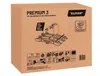 A cardboard box for a bicycle rack, showing the product and its features. Produktbild-Vorschau