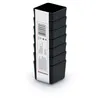 A stack of black plastic boxes with a white label. Anteprima dell’immagine prodotto