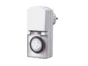 A white and gray analog timer with a transparent casing and a black dial is shown against a white background. Produktbild-Vorschau