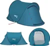 Collage of three images of a blue pop-up camping tent against a white background. Anteprima dell’immagine prodotto
