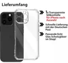 A black iPhone and a transparent iPhone case are shown side-by-side, with text describing the product's features and benefits. Produktbild-Vorschau