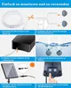 A collage of six images demonstrating the assembly and use of a solar-powered aquarium aerator. Produktbild-Vorschau