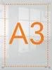 A large orange 'A3' is displayed prominently on a translucent surface, with a blurred office-like background visible through it. Dotted lines and small circles form a border around the edges. Náhľad obrázku produktu