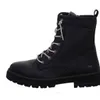 A black lace-up boot is shown from the side against a white background. Voir les images du produit