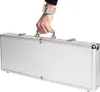 A hand holding a silver aluminum poker case. Podgląd zdjęcia produktu