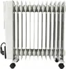 A white oil-filled radiator with 11 fins and wheels, shown from the side against a white background. Podgląd zdjęcia produktu