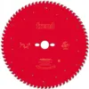 A red circular saw blade with teeth around the edge and branding and information printed on its surface. Podgląd zdjęcia produktu