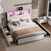 A bedroom scene featuring a modern bed with storage and LED lighting. Produktbild-Vorschau