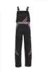 A pair of black bib overalls with orange and gray accents, displayed against a white background. Produktbild-Vorschau