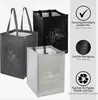 A collection of three multi-compartment recycling bags in different colors, with informational text and icons on the right side. Produktbild-Vorschau