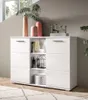 A white sideboard with drawers and shelves, decorated with vases and books. Produktbild-Vorschau