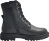 A black leather boot with laces and a zipper. Voir les images du produit