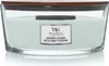 A WoodWick candle in a glass jar with a wooden lid. Voir les images du produit