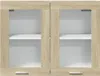 A front view of a two-door wall cabinet with glass fronts and wooden frames. Produktbild-Vorschau