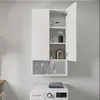 A white wall-mounted cabinet with its door open, displaying various cleaning supplies and toiletries. Produktbild-Vorschau