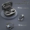 A product image showcasing wireless earbuds and their charging case, with text highlighting battery life. Produktbild-Vorschau