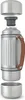 An exploded view of a stainless steel thermos bottle with a brown leather handle. Voir les images du produit