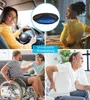 Collage of people using a gel cushion in different scenarios: driving, working, in a wheelchair, and experiencing back pain. Produktbild-Vorschau