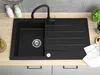 A black kitchen sink with a faucet, set on a wooden countertop. Náhľad obrázku produktu