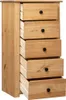 A tall, narrow wooden chest of drawers with five drawers, some of which are partially open. Náhľad obrázku produktu