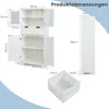 A diagram showing the dimensions of a white bathroom cabinet and a storage box. Podgląd zdjęcia produktu