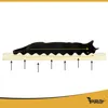 A diagram showing a black cat lying on a beige orthopedic dog bed, illustrating support and comfort. Produktbild-Vorschau