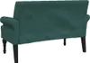 The back view of a dark green upholstered bench with rolled arms and dark wooden legs, set against a white background. Náhľad obrázku produktu