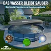 A round swimming pool covered by a solar cover, with surrounding garden and house. Produktbild-Vorschau