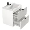 A white bathroom vanity with a sink and faucet, and two open drawers. Podgląd zdjęcia produktu