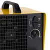 Close-up view of the controls and fan grille of a yellow and black heater. Náhled obrázku produktu