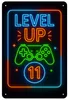 Blechschild 20x30cm Level Up 11 Gaming Geburtstag Neon Produktbild-Vorschau 1