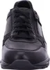 A close-up, front-facing view of a black leather sneaker. Produktbild-Vorschau