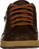 A close-up, front-facing view of a brown leather sneaker with tan laces and a tan sole. Voir les images du produit