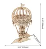 A 3D wooden model of a hot air balloon with clouds at its base, with dimensions indicated by measurement lines and text. Anteprima dell’immagine prodotto