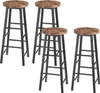 Four bar stools with wooden seats and black metal frames are arranged on a white background. Produktbild-Vorschau
