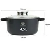 A black pot with a glass lid, shown with dimensions indicated by lines and text. Produktbild-Vorschau