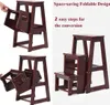 A collage of images showing a wooden step stool in different states of use and folding. Náhľad obrázku produktu
