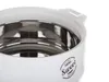 A close-up view of the top portion of a white thermos with a silver interior. Voir les images du produit
